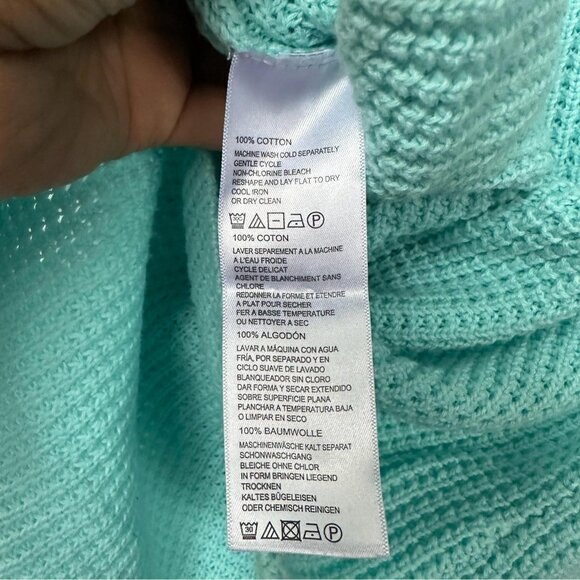 ⭐Sz XS Women Sweater knit Aqua Green Tommy Bahama 100% Cotton V-neck Long Sleeve - Picture 3 of 6